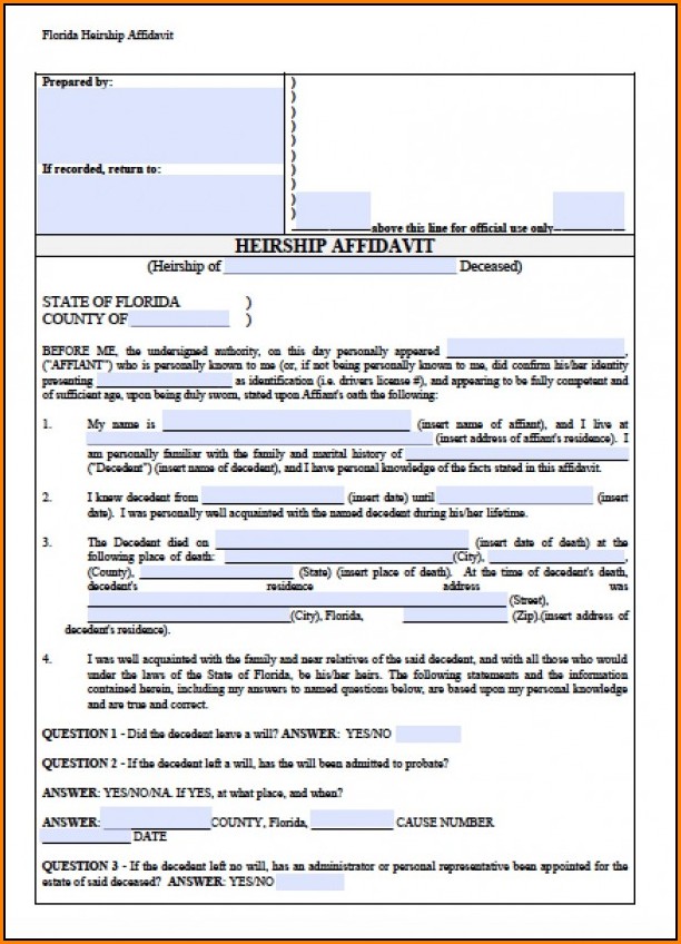 Affidavit Of Heirship Form Florida