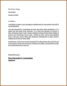 Application Letter For Hotel And Restaurant Management Fresh Graduate