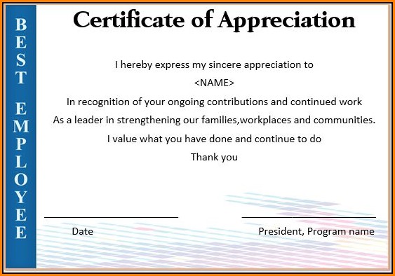 Appreciation Certificate Template For Employee