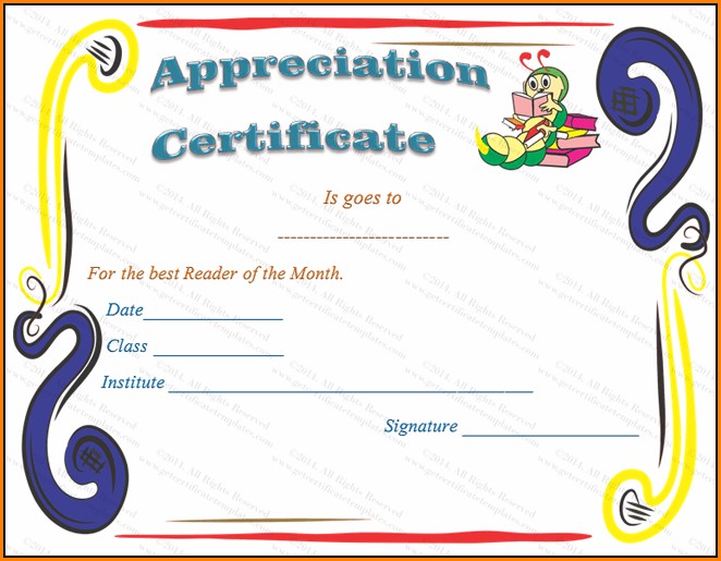 Appreciation Certificate Template For Students
