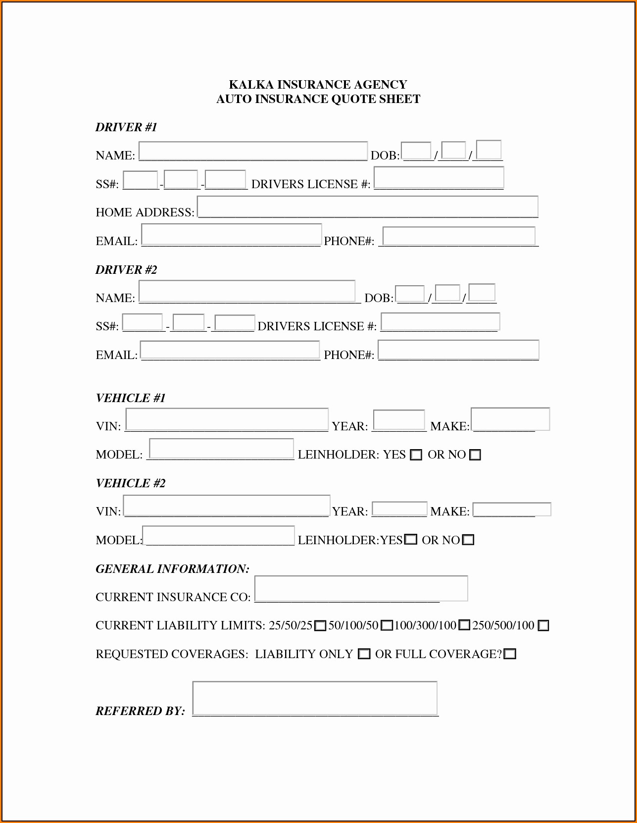 Auto Insurance Card Template Pdf