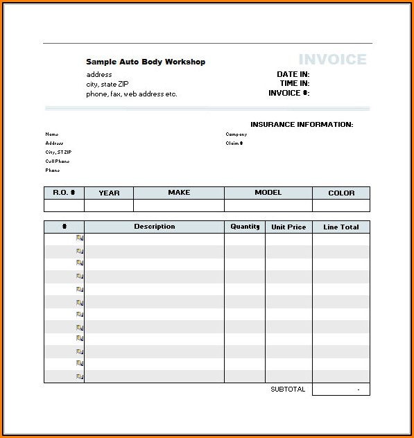 Auto Repair Estimate Template Excel