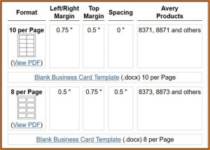 Avery Business Card Template Word 8873