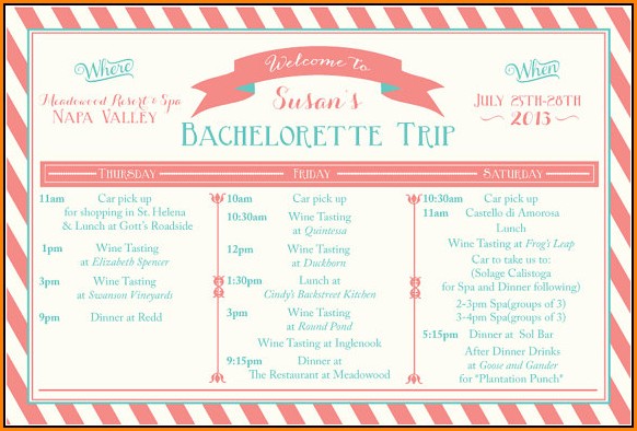 Bachelorette Weekend Itinerary Template