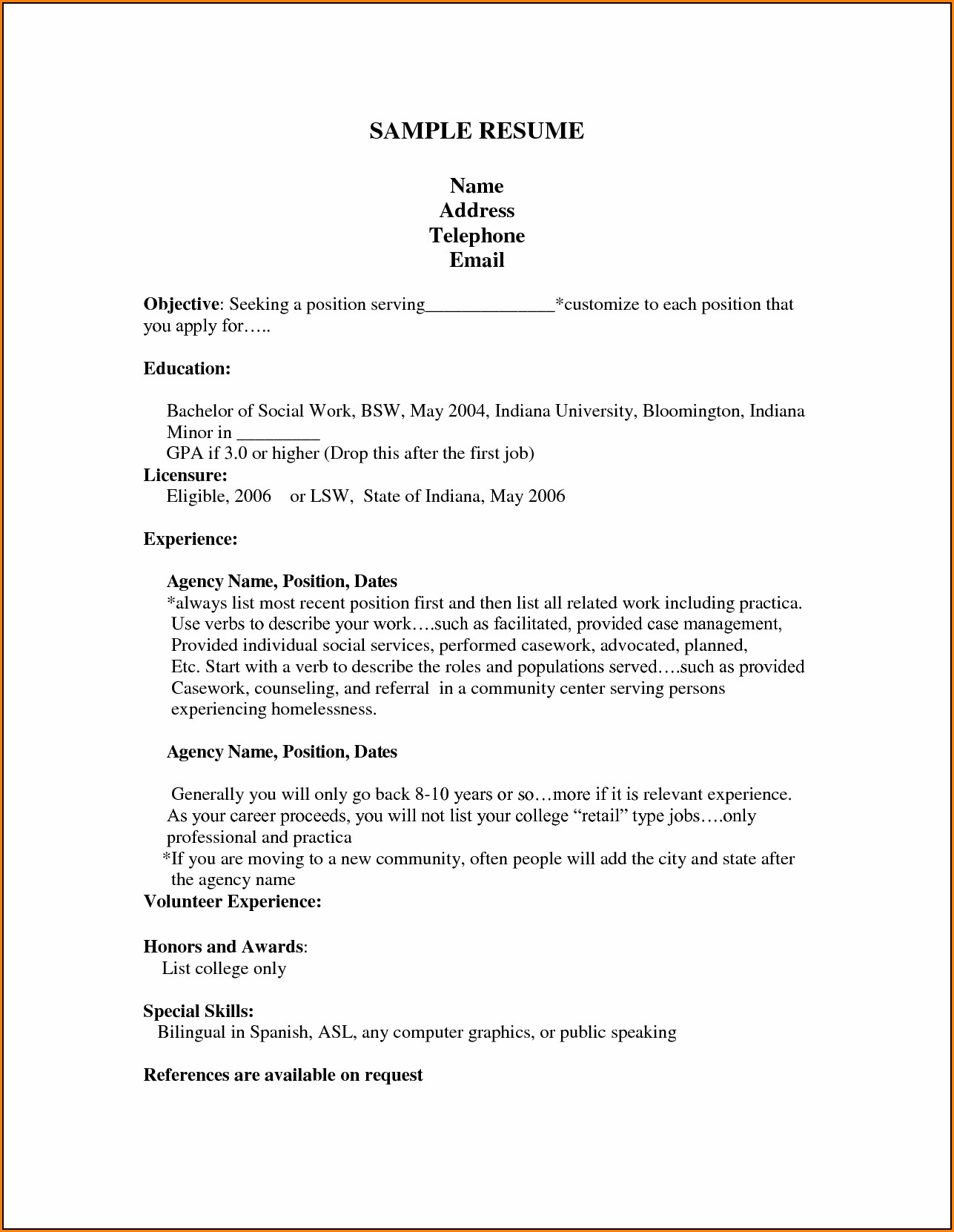 Basic Resume Template For First Job