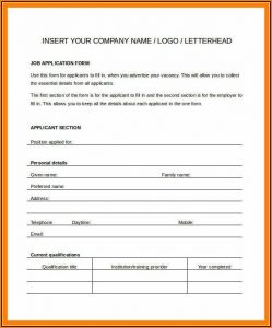 Blank Generic Job Application Form
