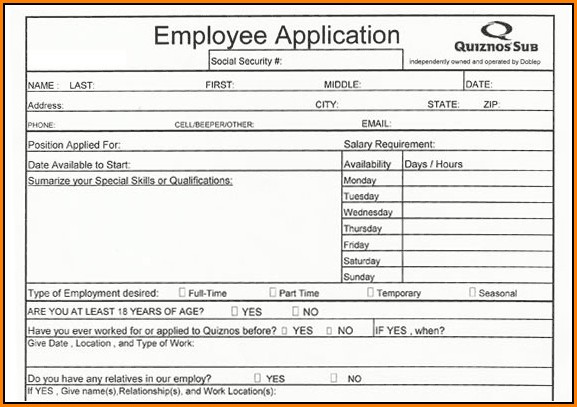 Blank Job Applications Forms Printable