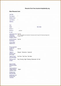 Blank Resume Form Download