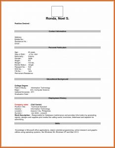 Blank Resume Form For Job Application