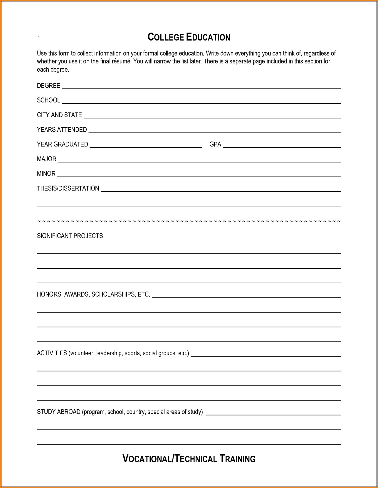Blank Resume Forms To Print