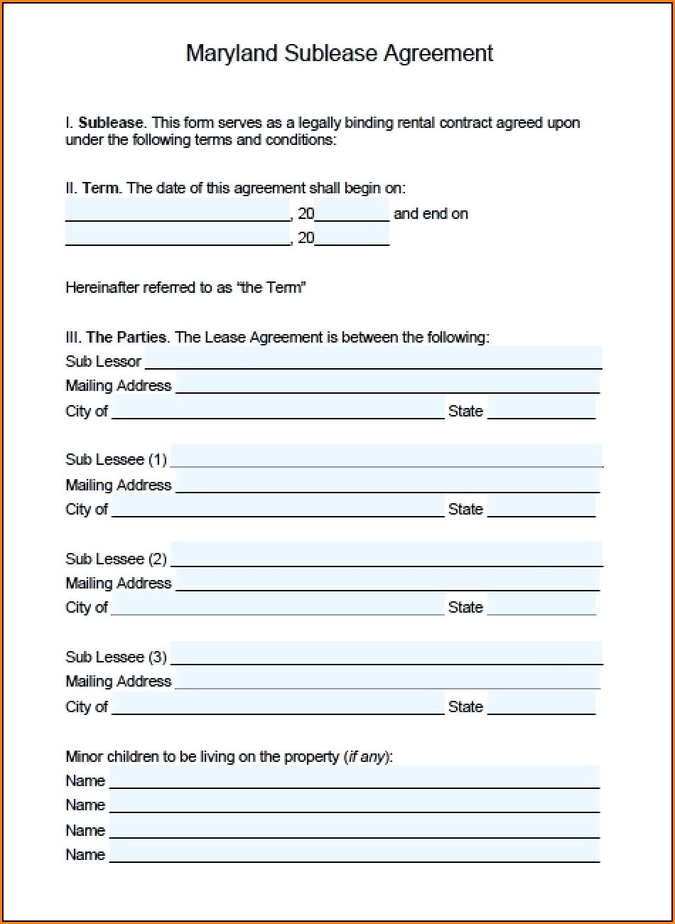 Blank Sublease Agreement Form