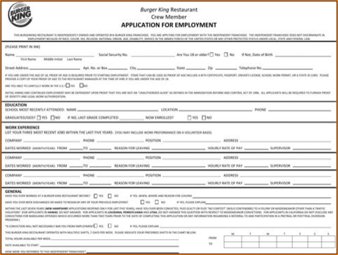 Burger King Application For Job