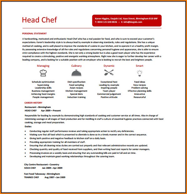 Chef Resume Template Download