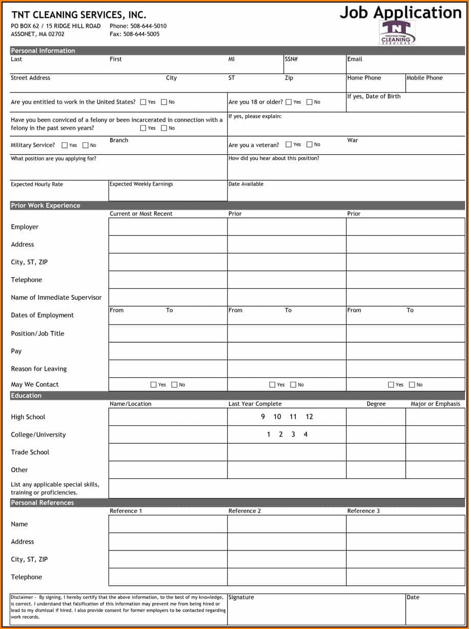 Cleaning Job Application Template