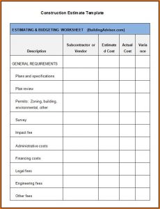 Construction Estimate Templates