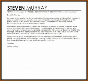 Customer Relationship Manager Cover Letter