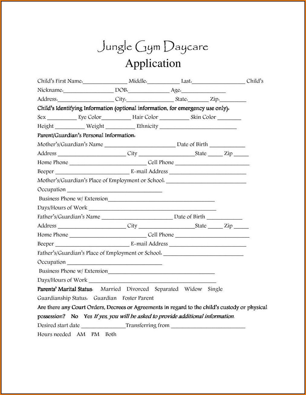 Daycare Job Application Pdf