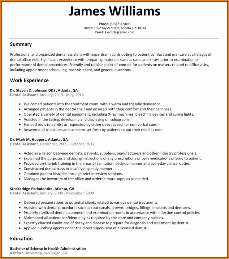 Dental Assistant Resume Template Microsoft Word