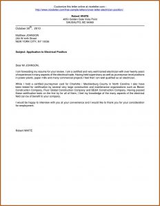Electrician Job Application Cover Letter