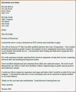 Electrician Job Application Letter