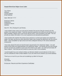 Electrician Job Application Letter Sample
