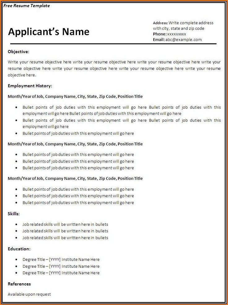 Fillable Resume Template Free