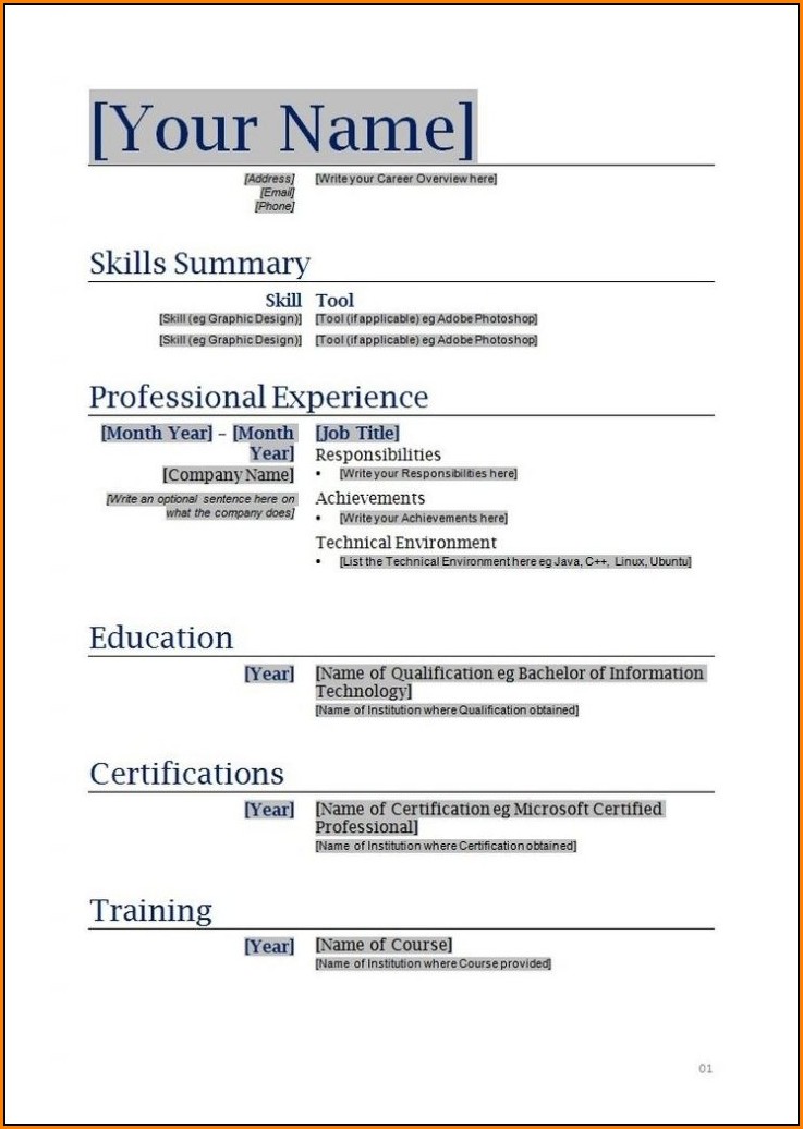 Fillable Resume Template