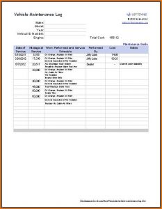 Fleet Maintenance Log Template Excel