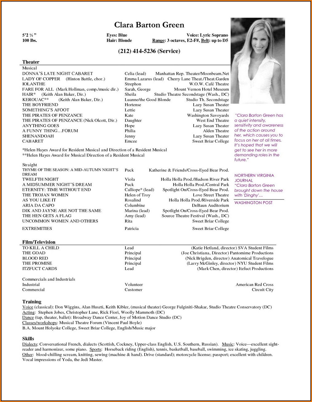 Free Acting Resume Template With Photo