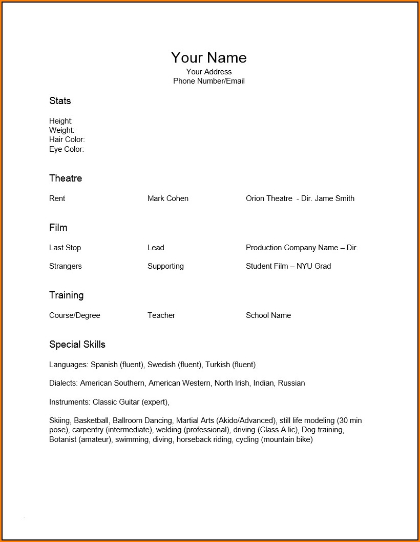 Free Acting Resume Template Word