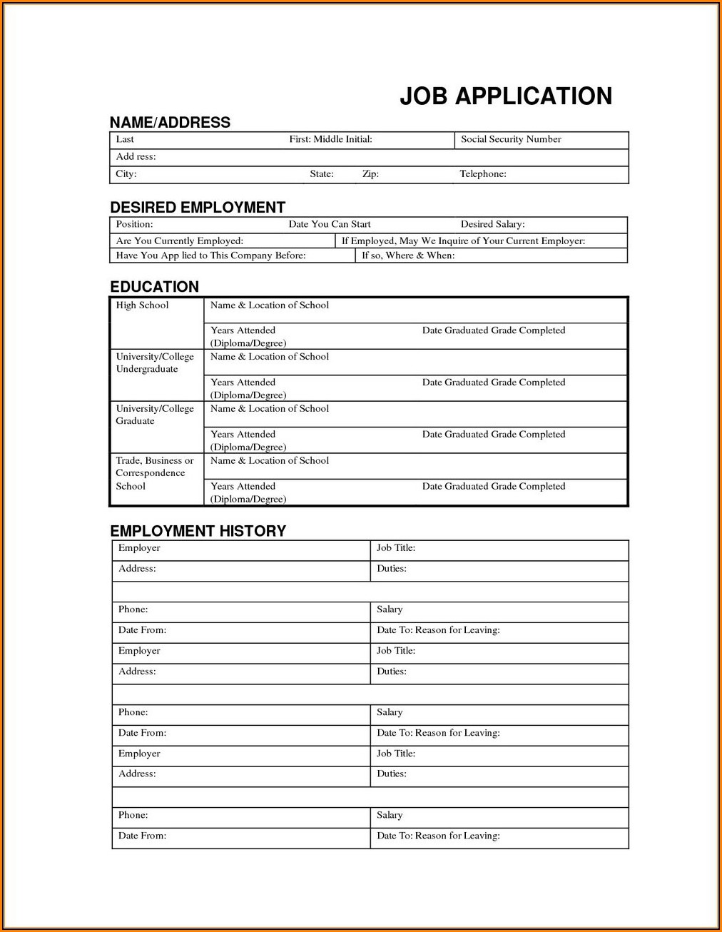Free Application Form Template Word