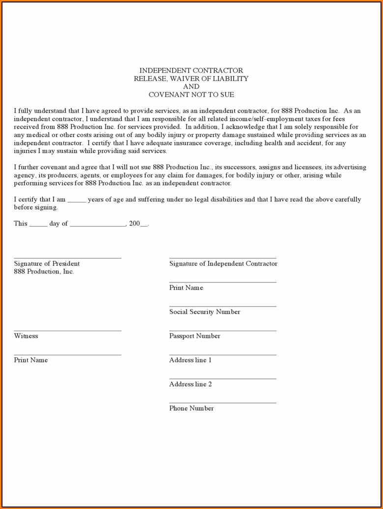 Free Contractor Liability Waiver Form