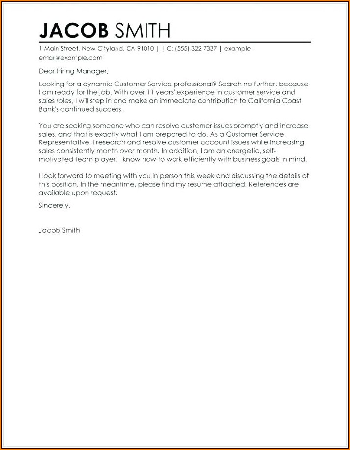 Free Cover Letter Examples For Customer Service Representative