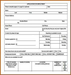 Free Job Application Template Word Document