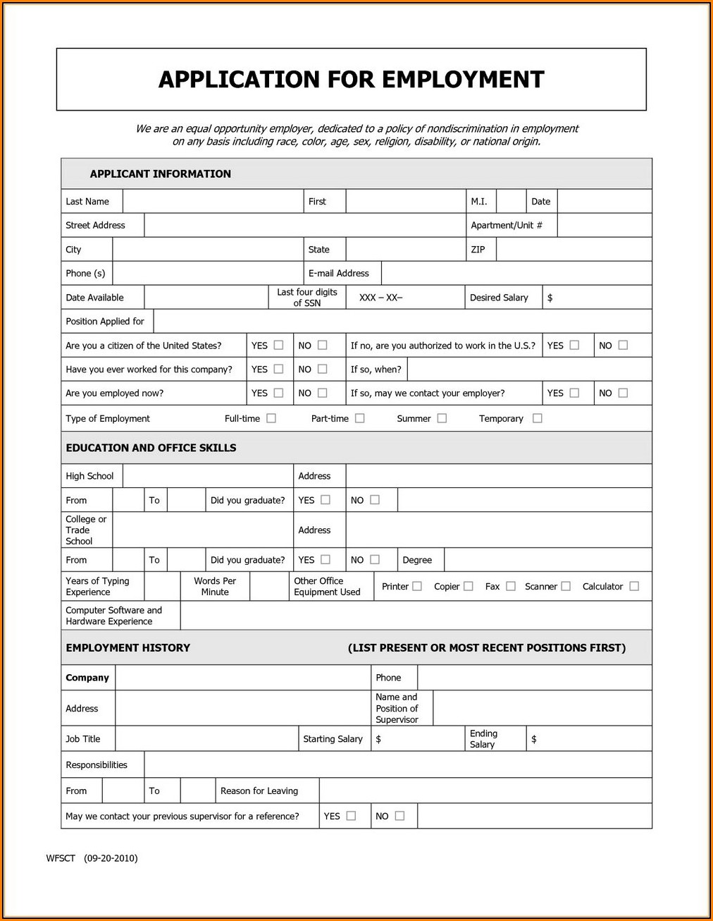 Free Printable Generic Job Application Form