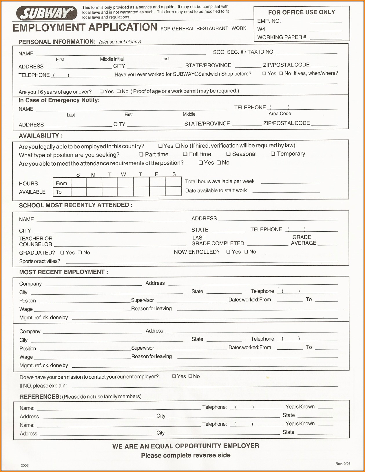 Free Printable Job Applications Forms