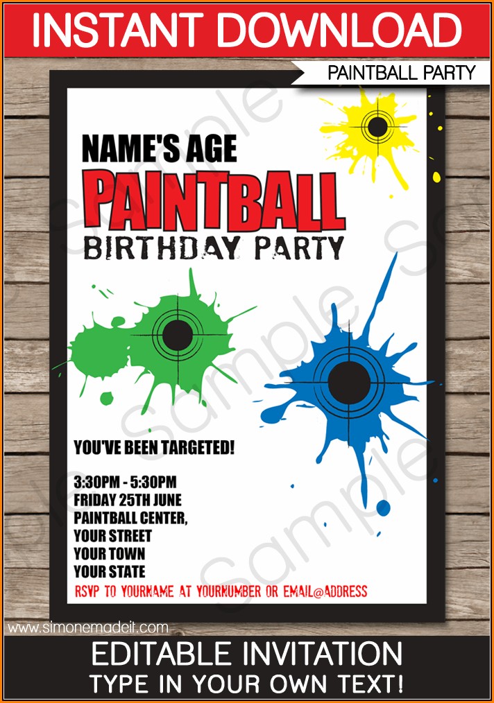 Free Printable Paintball Birthday Invitation Templates