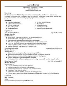 Free Resume Templates For Machine Operator