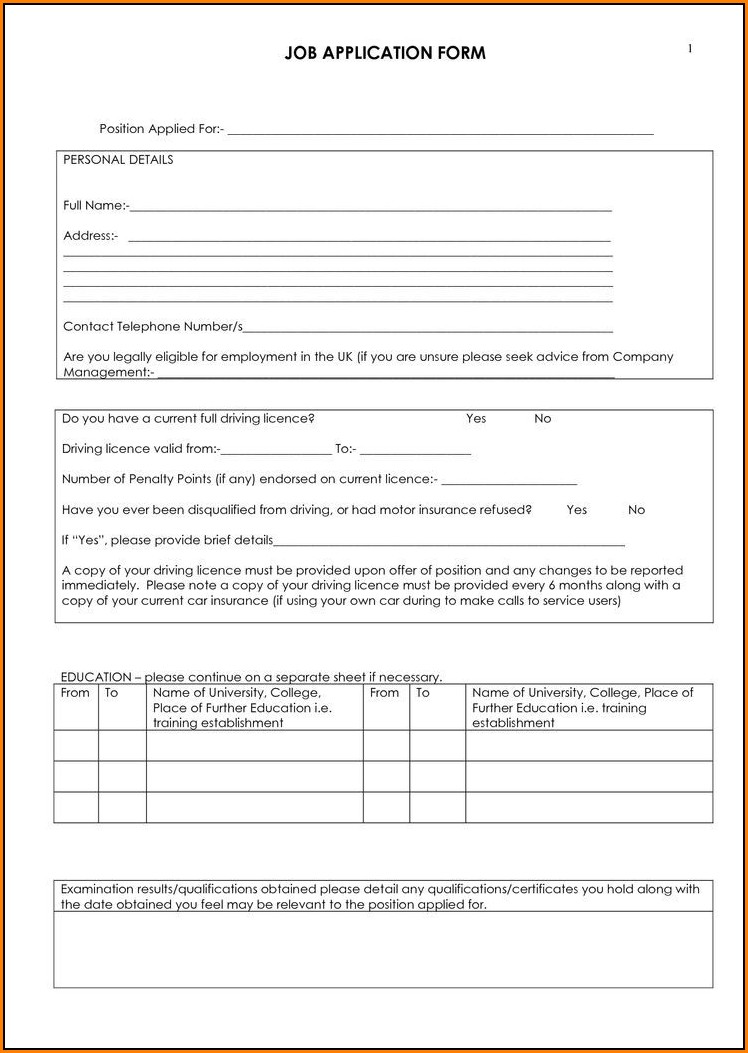 Free Truck Driver Job Application Form