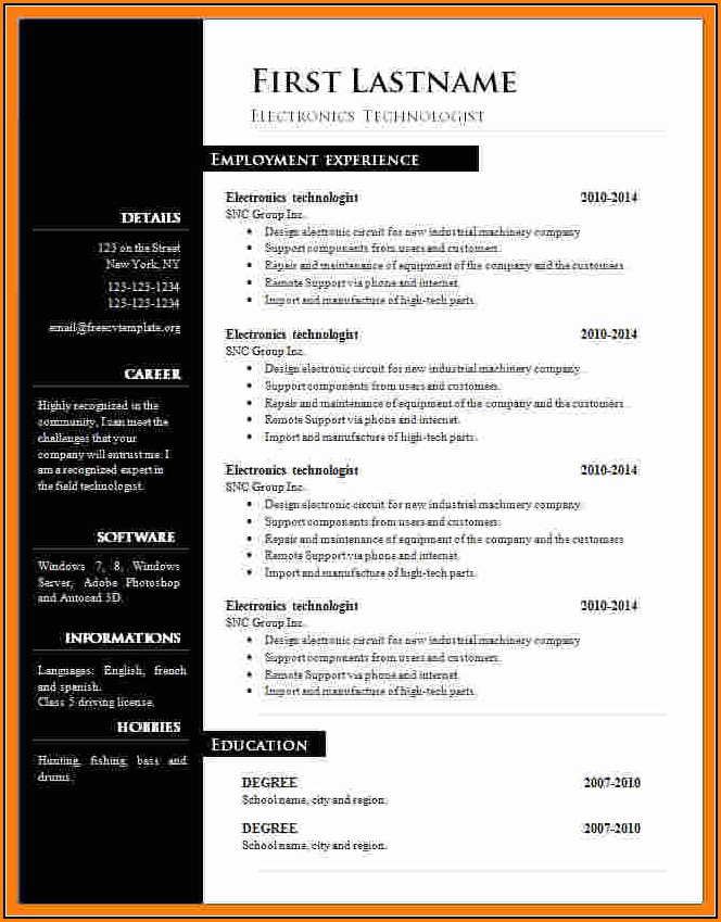 Free Word Templates For Resumes