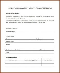 Generic Job Application Template Word