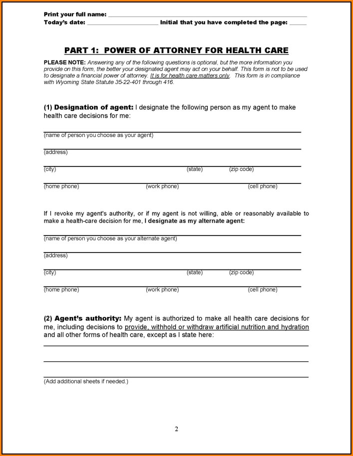 Health Care Power Of Attorney Form
