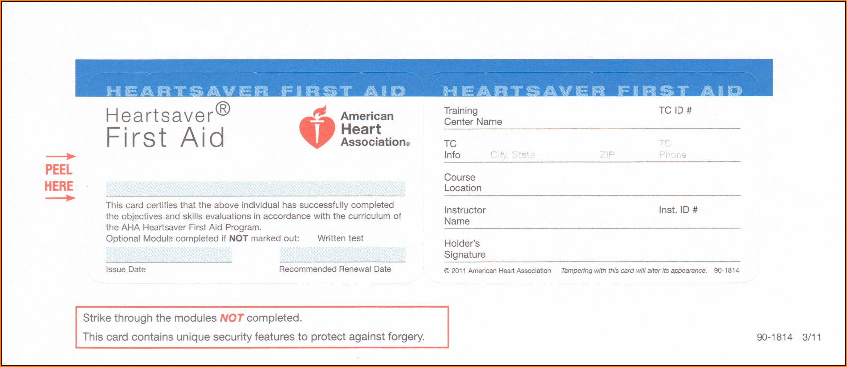 Heartsaver First Aid Cpr Aed Card Template