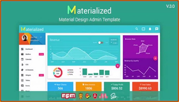 Materialize Dashboard Template Free