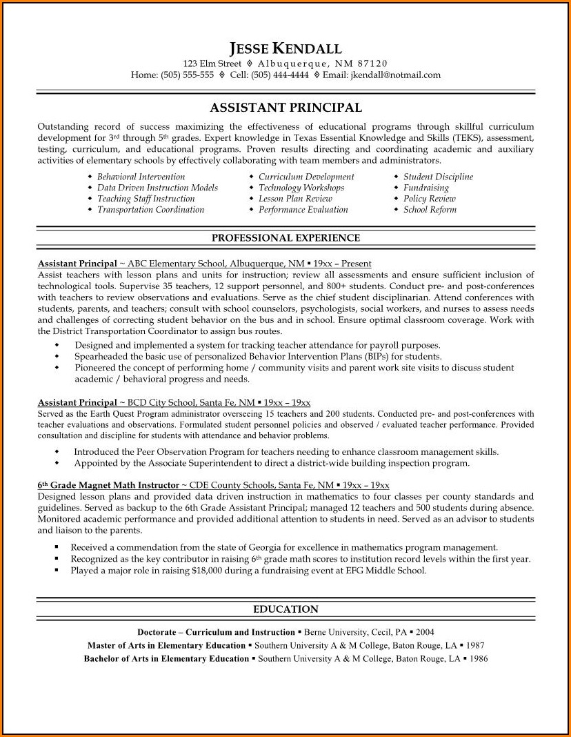 Principal Resumes And Cover Letters