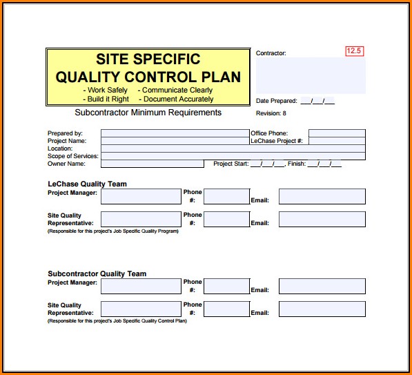 Quality Control Plan Template Free