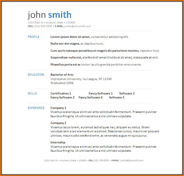 Resume Templates Word Free Download
