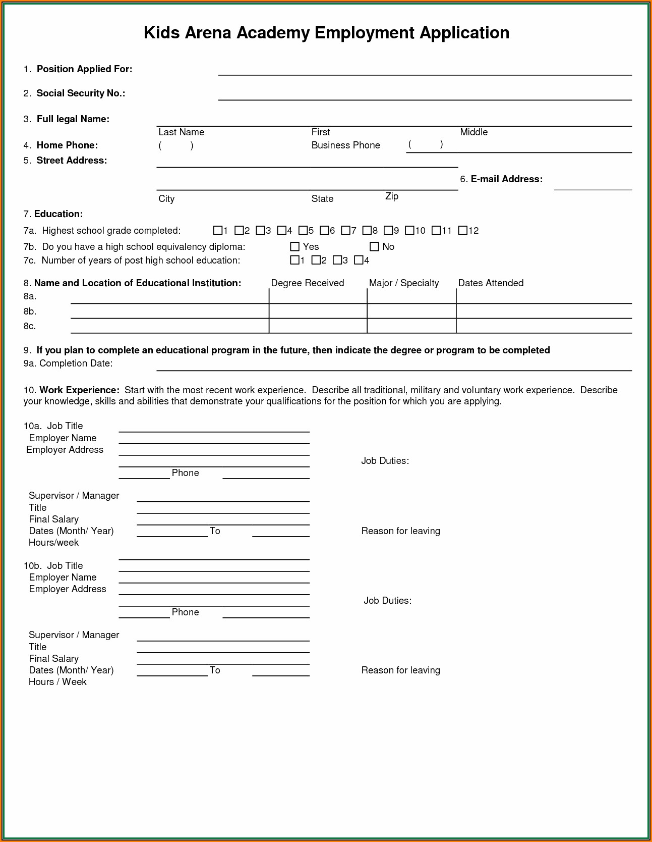 Security Guard Job Application Form