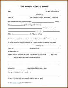 Special Warranty Deed Texas Form