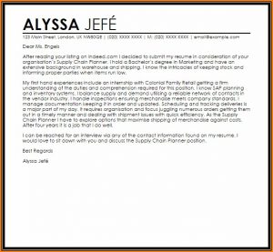 Supply Chain Planner Cover Letter
